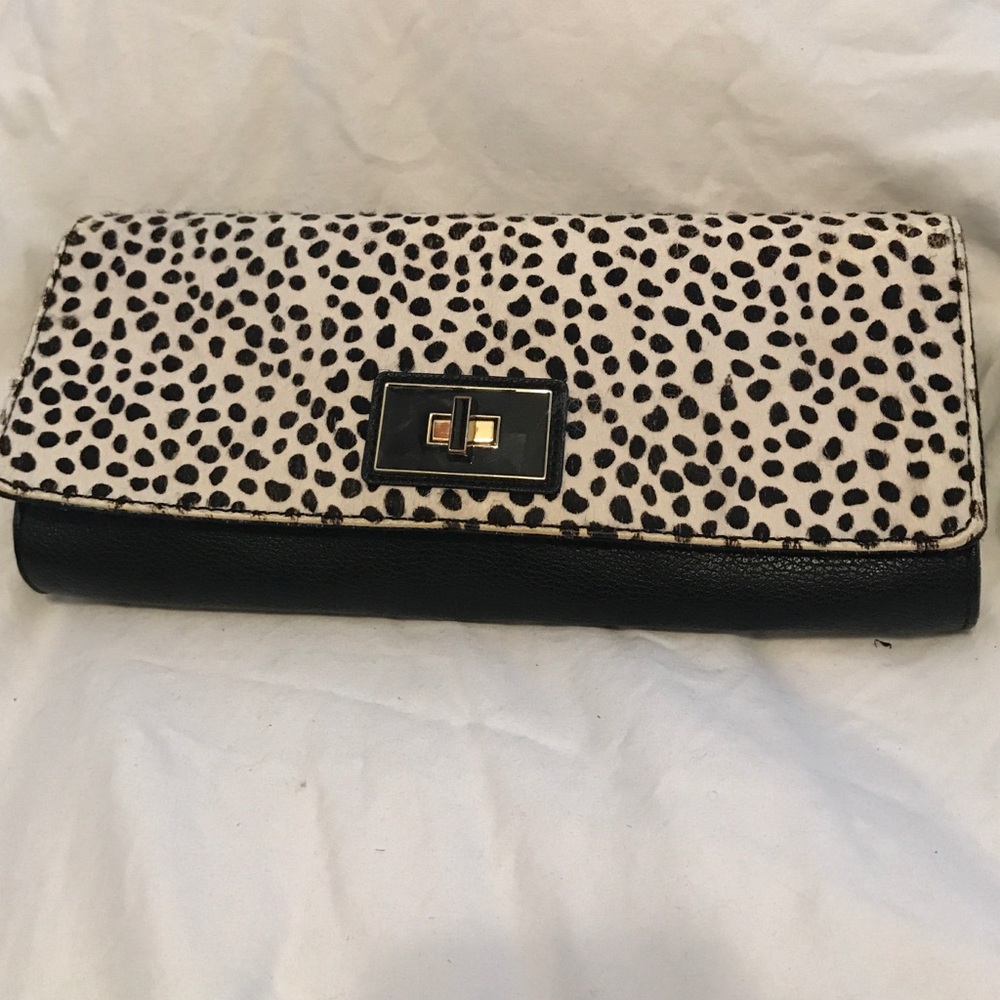 Calf hair black and white clutch